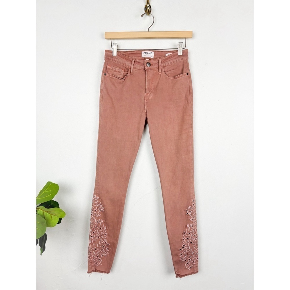Frame Le Skinny De Jeanne Pink Eyelet Floral Jeans Sz 28